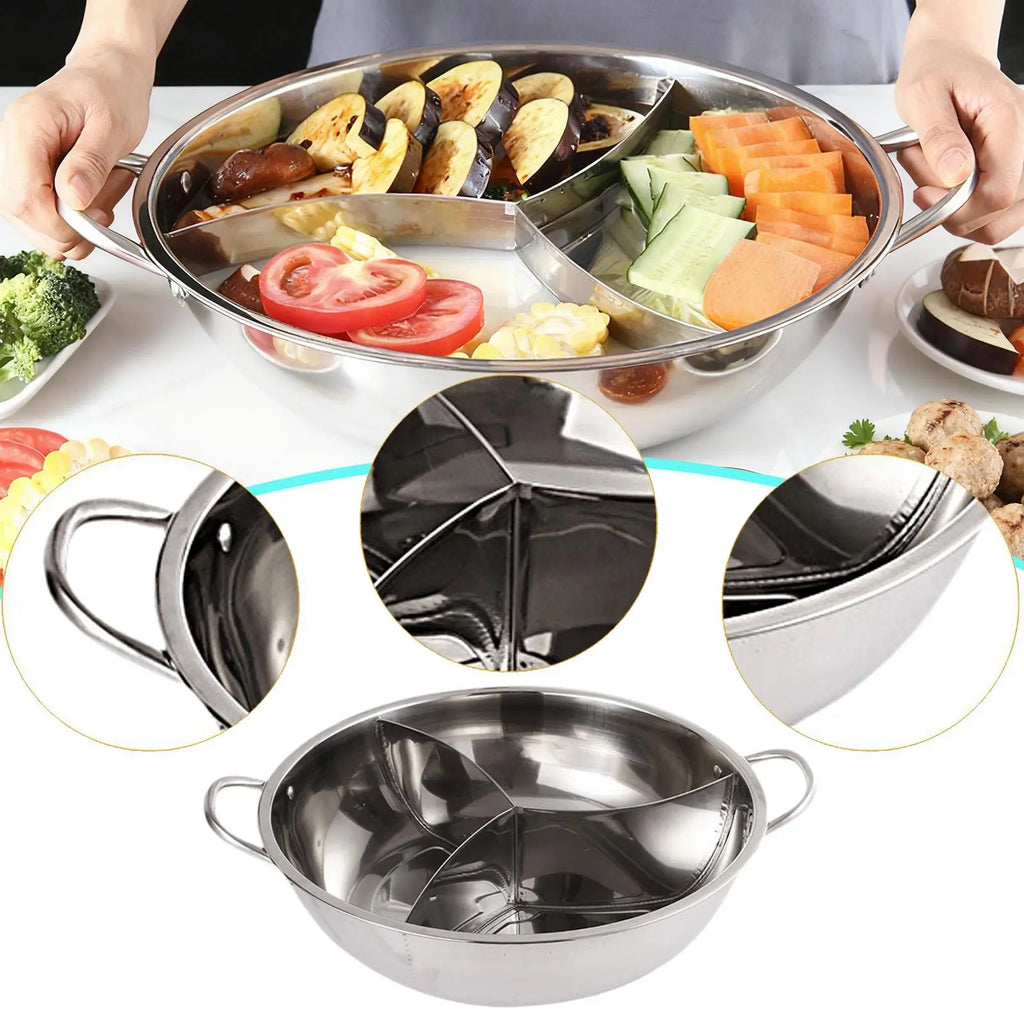 Divided Hotpot Pot Three Flavor Stainless Steel Cooking Stock Pot Soup Cookware for Home Commercial
