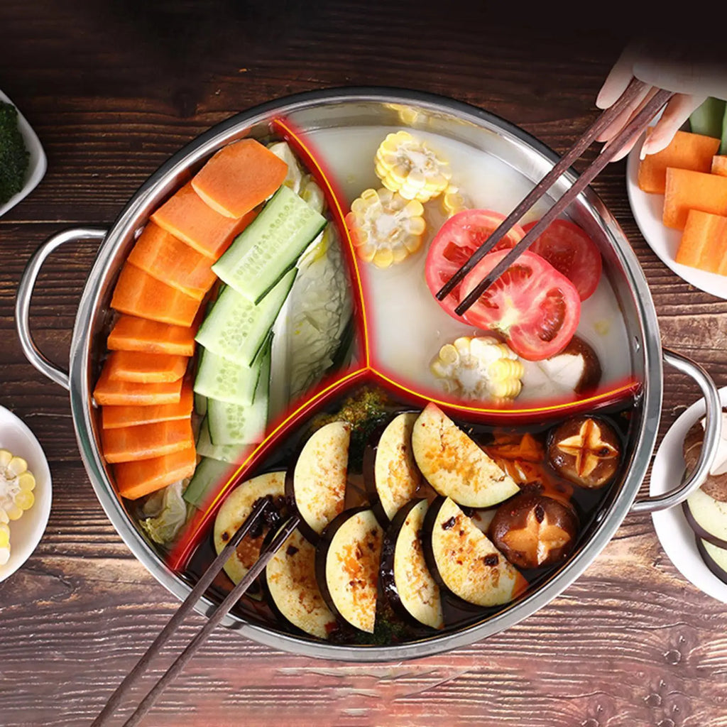 Divided Hotpot Pot Three Flavor Stainless Steel Cooking Stock Pot Soup Cookware for Home Commercial