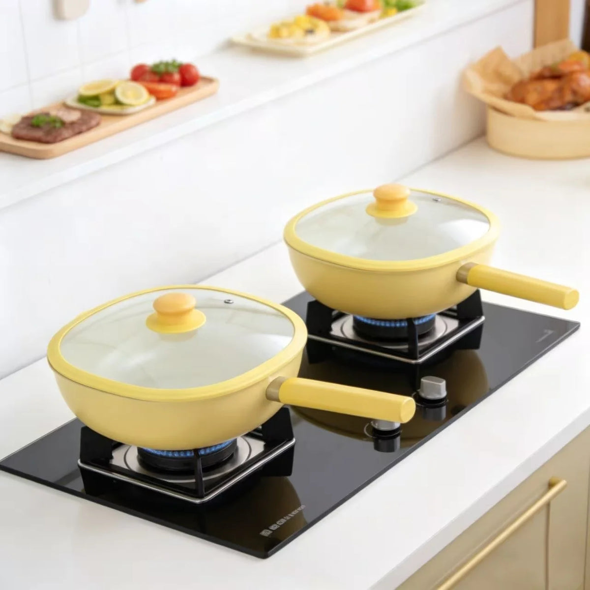 Large square wok with lid lightweight non-stick wok 0 fluorine healthy small square ceramic wok household wear-resistant multi-p